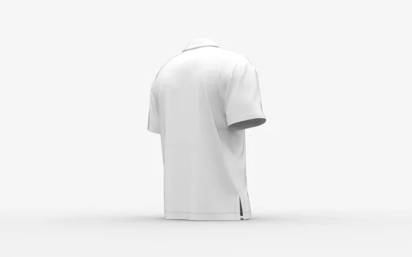 白色空白马球衫造型与空隙为您标志或设计休闲布服装模板隔离后 右后等距相机视图3D渲染图像 — 图库照片