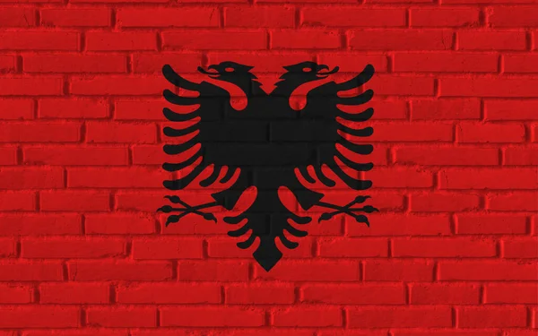 Albanien Land Nationell Flagga Målning Gamla Tegel Texturerad Vägg Med — Stockfoto