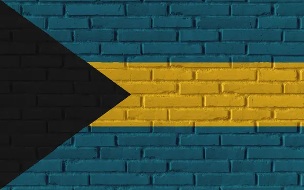 stock image Bahamas country national flag painting on old brick textured wall with cracks and concrete concept 3d rendering image realistic background banner