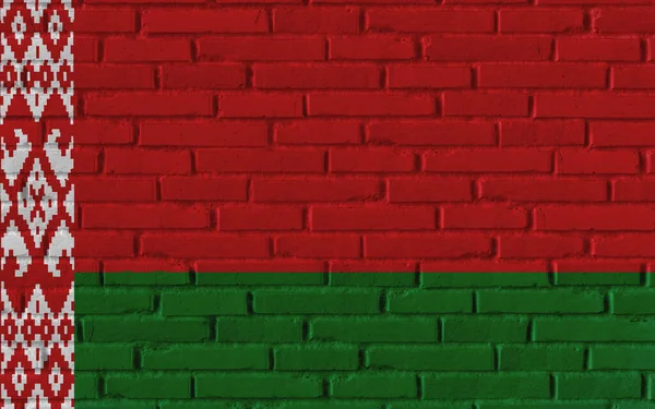 Białoruś Kraj Narodowy Flaga Malarstwo Starej Cegły Teksturowane Ściany Pęknięciami — Zdjęcie stockowe