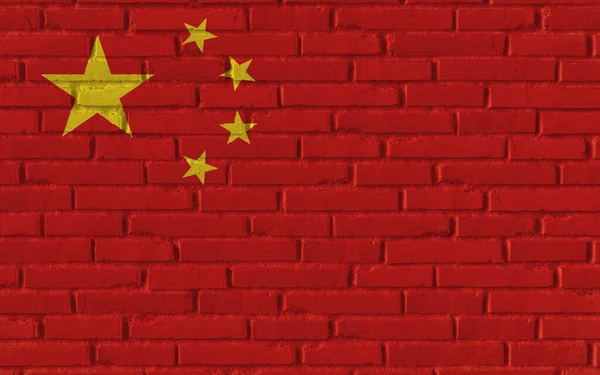 China country national flag painting on old brick textured wall with cracks and concrete concept 3d rendering image realistic background banner