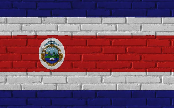 Costa Rica País Bandera Nacional Pintura Pared Texturizada Ladrillo Viejo — Foto de Stock