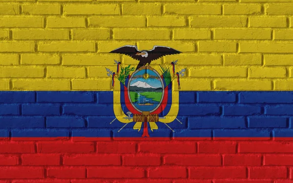 Drapeau National Équateur Peinture Sur Vieux Mur Texturé Briques Avec — Photo