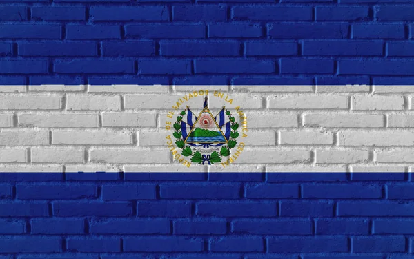 Salvador Land Nationalt Flag Maleri Gamle Mursten Tekstureret Væg Med - Stock-foto