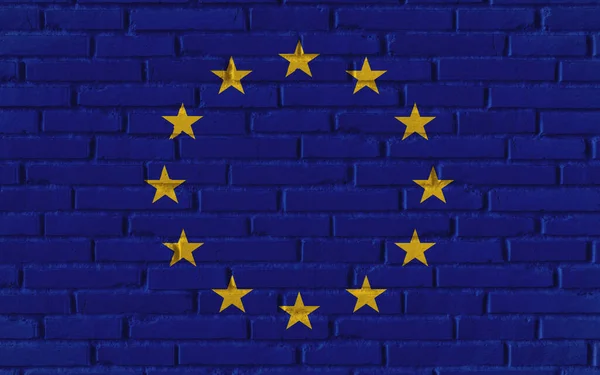 Europe Union country national flag painting on old brick textured wall with cracks and concrete concept 3d rendering image realistic background banner