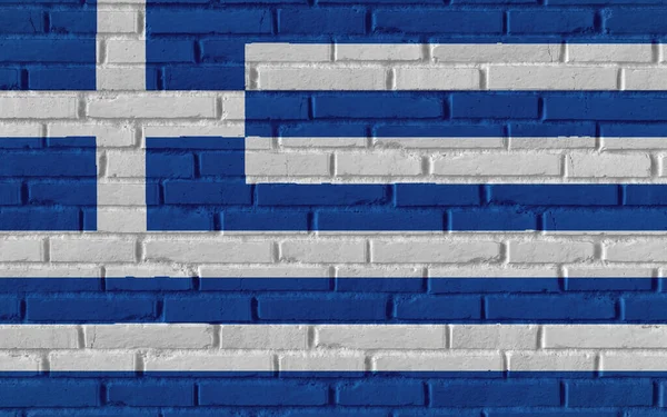 Grekland Land Nationell Flagga Målning Gamla Tegel Texturerad Vägg Med — Stockfoto