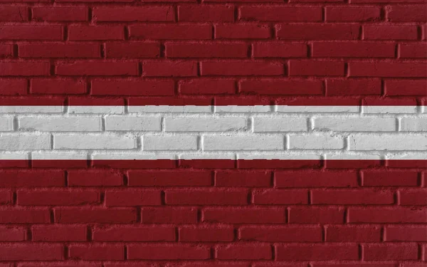 Картина Национальным Флагом Латвии Старой Кирпичной Текстурной Стене Трещинами Конкретной — стоковое фото