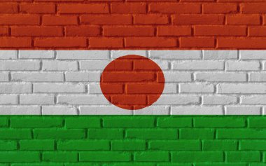 Nijer ülkesi ulusal bayrağını çatlaklara ve beton kavramlara sahip eski tuğla desenli duvara boyayarak resmin gerçekçi arkaplan afişini oluşturdu