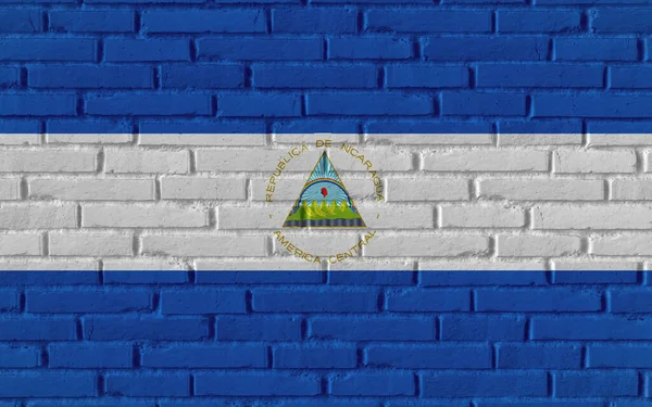 Nicaragua Country National Flag Painting Old Brick Textured Wall Cracks — Stock Photo, Image