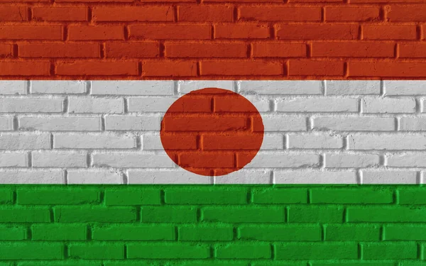 Νίγηρας Χώρα Εθνική Σημαία Ζωγραφική Παλιά Τούβλο Υφή Τοίχο Ρωγμές — Φωτογραφία Αρχείου
