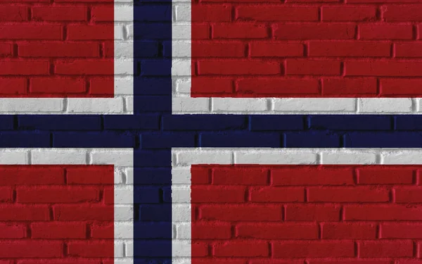 Norveç Ulusal Bayrağını Çatlaklara Beton Konsepte Sahip Eski Tuğla Desenli — Stok fotoğraf