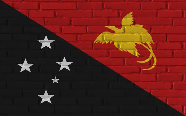 Papua Nya Guinea Land Nationell Flagga Målning Gamla Tegel Strukturerad — Stockfoto