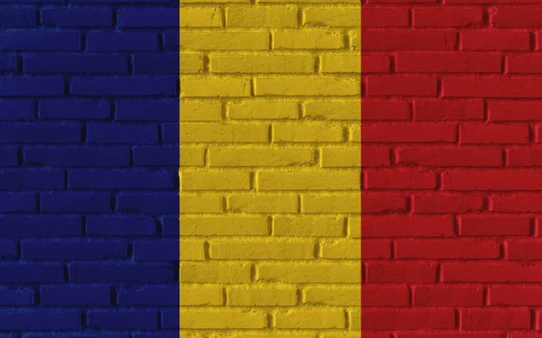 Rumänien Land Nationell Flagga Målning Gamla Tegel Texturerad Vägg Med — Stockfoto