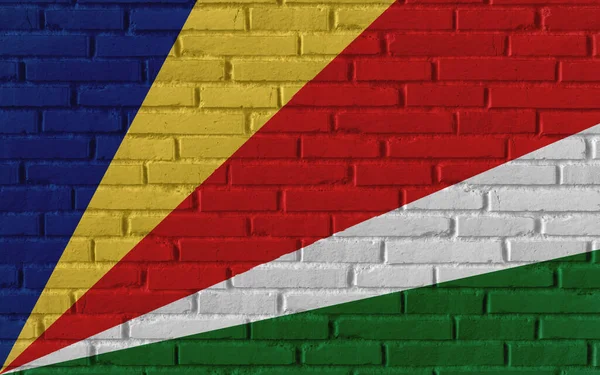 Роспись Национального Флага Сейшельских Островов Стене Старого Кирпича Трещинами Бетонной — стоковое фото