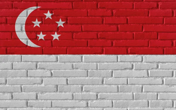Singapura País Bandeira Nacional Pintura Velho Tijolo Texturizado Parede Com — Fotografia de Stock
