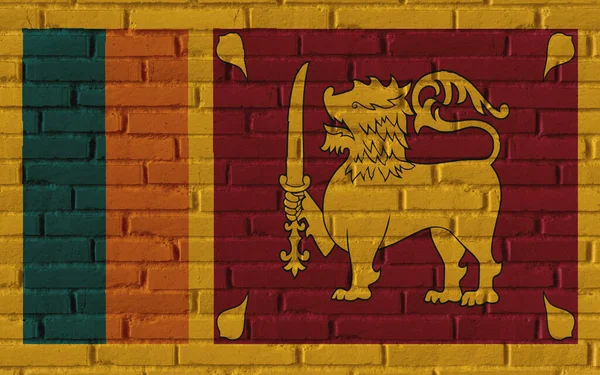 Sri Lanka country national flag painting on old brick textured wall with cracks and concrete concept 3d rendering image realistic background banner