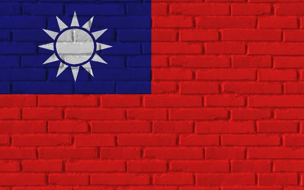 Taiwan Country National Flag Painting Old Brick Textured Wall Cracks — Stock Photo, Image