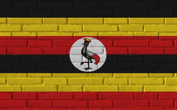 Державний Прапор Уганди Старовинній Цегляній Текстурованій Стіні Тріщинами Конкретною Концепцією — стокове фото