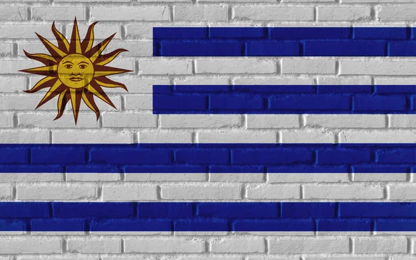 Uruguay País Bandera Nacional Pintura Pared Ladrillo Viejo Texturizado Con —  Fotos de Stock