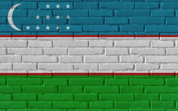 Рисунок Национального Флага Узбекистана Старой Кирпичной Текстурированной Стене Трещинами Конкретной — стоковое фото