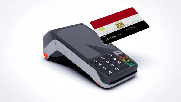 Mısır Ülke Ulusal Bayrağı Kredi Kartında Pos Satış Noktası Terminali — Stok fotoğraf