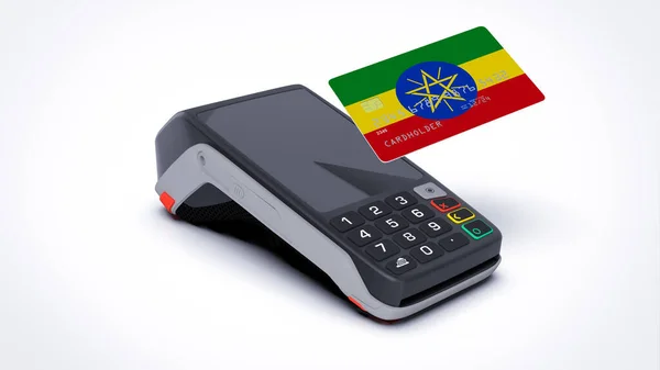 Éthiopie Drapeau National Sur Carte Bancaire Crédit Avec Point Vente — Photo