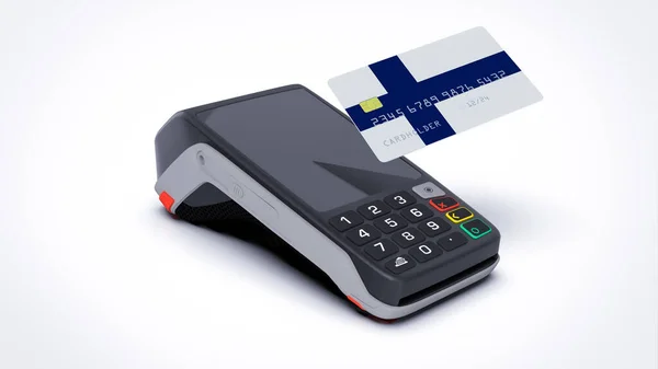 핀란드의 플래그 Credit Bank Card Pos Point Sale Terminal Pay — 스톡 사진