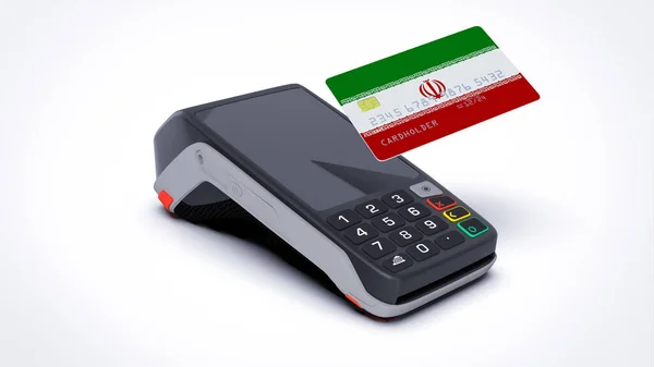 Государственный Флаг Ирана Кредитной Банковской Карте Pos Точкой Платежа Терминала — стоковое фото
