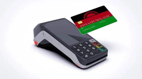 Bandeira Nacional País Malawi Cartão Crédito Com Pagamento Terminal Ponto — Fotografia de Stock
