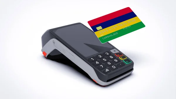 Mauricius Země Národní Vlajka Kreditní Bankovní Kartě Pos Místě Prodeje — Stock fotografie