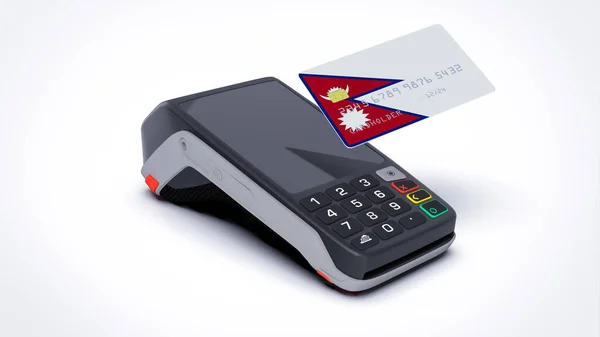 Bandeira Nacional País Nepal Cartão Crédito Com Pagamento Terminal Ponto — Fotografia de Stock