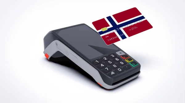 Государственный Флаг Норвегии Кредитной Банковской Карте Pos Точкой Оплаты Терминала — стоковое фото