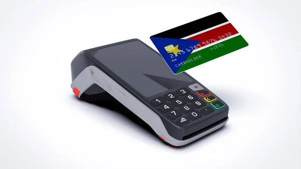 Jižní Súdán Země Národní Vlajka Kreditní Bankovní Kartě Pos Místě — Stock fotografie