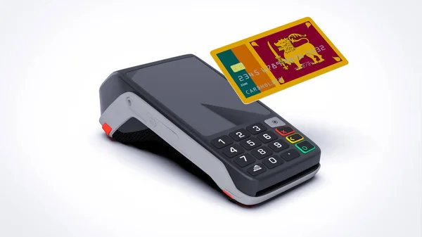 Sri Lankas Landesflagge Auf Kreditkarte Mit Kassenterminal Zahlung Isoliert Auf — Stockfoto