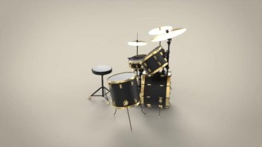 Müzikal davul seti modern minimal ekipman rock caz metal pop altın ve siyah klasik izole 3d video