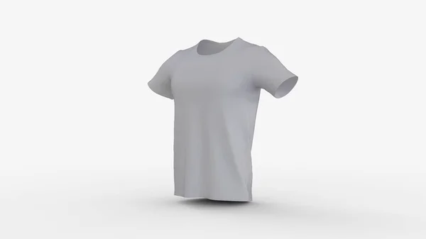 白色逼真T恤衫造型隔离在坚实的背景下男子服装模板与空白设计品牌展示3D图像等距右前视图 — 图库照片