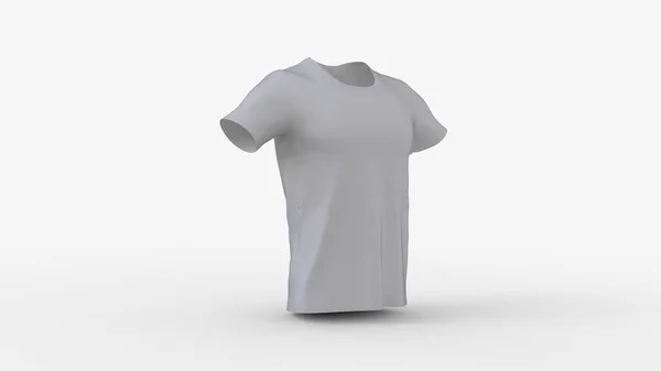 白色逼真T恤衫造型隔离在坚实的背景下男子服装模板与空白设计品牌展示3D图像等距左前侧面视图 — 图库照片