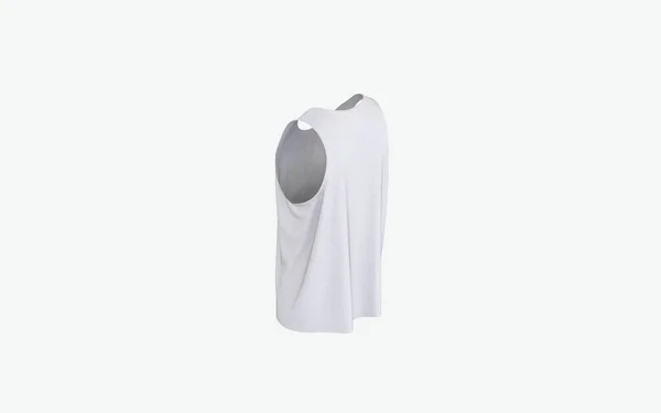 O型颈圆型无袖白色T恤衫造型独立于白色固体背景剪裁了现成的设计演示 用于广告印刷品右背等距视图3D渲染图像 — 图库照片