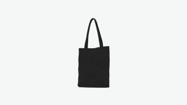 Siyah boş basit eco mağazası tutacağı çanta modelleme şablonu katı renk tekstil geri dönüşüm logosu kullanımı yeniden kullanılabilir taşıma konsepti sol perspektif kamera görüntüsü 3d