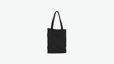 Siyah boş basit eco mağazası tutacağı çanta modelleme şablonu katı renk tekstil geri dönüşüm logosu kullanımı yeniden kullanılabilir taşıma konsepti yeniden kullanılabilir konsept sağ perspektif kamera görüntüsü 3d