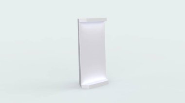 Beyaz metal reklamcılık gerçekçi görünüyor. Boş tabela ile basit boş bir masa. 3d görüntü eşölçümlemesi sağ ön görünüm