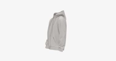 360 derece döndürerek 4k 'lık minimalist beyaz bir kapüşonlunun 4k' lık videosu markalaştırma amaçlı Unisex sweatshirt boş tuval logo yerleştirme veya özel tasarım için ideal beyaz arka planda izole edilmiş gerçekçi detaylar sergiliyor.