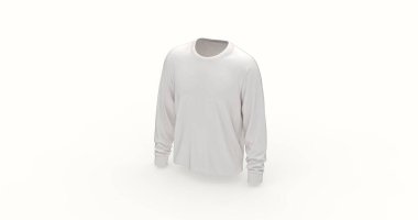 Reklam markaları ve e-ticaret için minimalist beyaz uzun kollu sweatshirt modeli ideal. Logo ya da yazdırma için Unisex boş tasarım. 3 boyutlu görüntüleme izole edilmiş görüntü ön sol görünüm