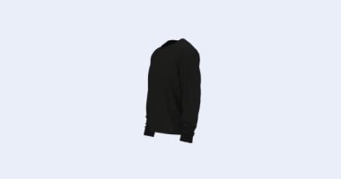 Siyah uzun kollu sweatshirt modelinin 360 boyutlu görüntüsü. Reklam, marka ve e-ticaret için ideal. Gerçekçi kumaşlı Unisex boş tasarımı, logo veya yazdırma özelleştirmesi için mükemmel