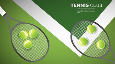 Yeşil tenis kortunda tenis raketi, çevrimiçi spor etkinliklerinde kullanılacak illüstrasyonlar, illüstrasyon vektörü EPS 10