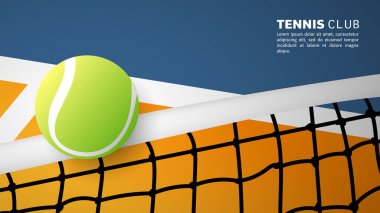 Tenis sahasındaki beyaz ağda tenis topu, çevrimiçi spor etkinliklerinde kullanılacak illüstrasyonlar, illüstrasyon vektörü EPS 10