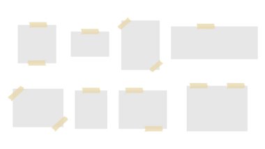 Arka planda izole edilmiş renkli maskeleme bandı olan farklı yapışkan notlar kümesi, illüstrasyon Vektörü EPS 10