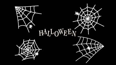 Örümcek ağı set vektörü, siyah arkaplan üzerinde izole edilmiş, illüstrasyon EPS 10 