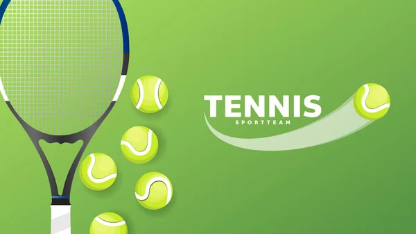 Balle Tennis Avec Raquette Balles Sur Fond Vert Concept Sport — Image vectorielle