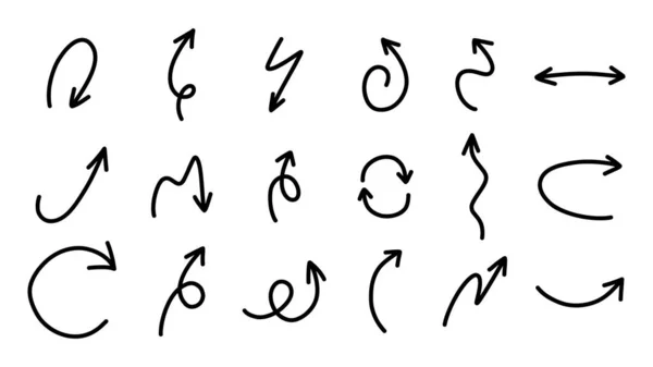 Impostare Frecce Che Puntano Diverse Direzioni Calligrafia Scritta Mano Isolata — Vettoriale Stock